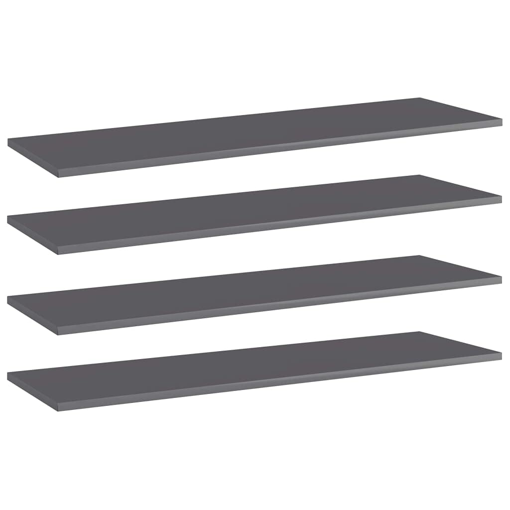 vidaXL Bookshelf Boards - 4 pcs Set, High Gloss Gray, Sturdy Engineered Wood, Easy Installation, Modern Home Decor, 39.4&quot;x11.8&quot;x0.6&quot; Dimensions