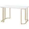 Acme Estie Wooden Top Writing Desk With Metal Sled Base In White And Gold