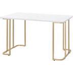 Acme Estie Wooden Top Writing Desk With Metal Sled Base In White And Gold