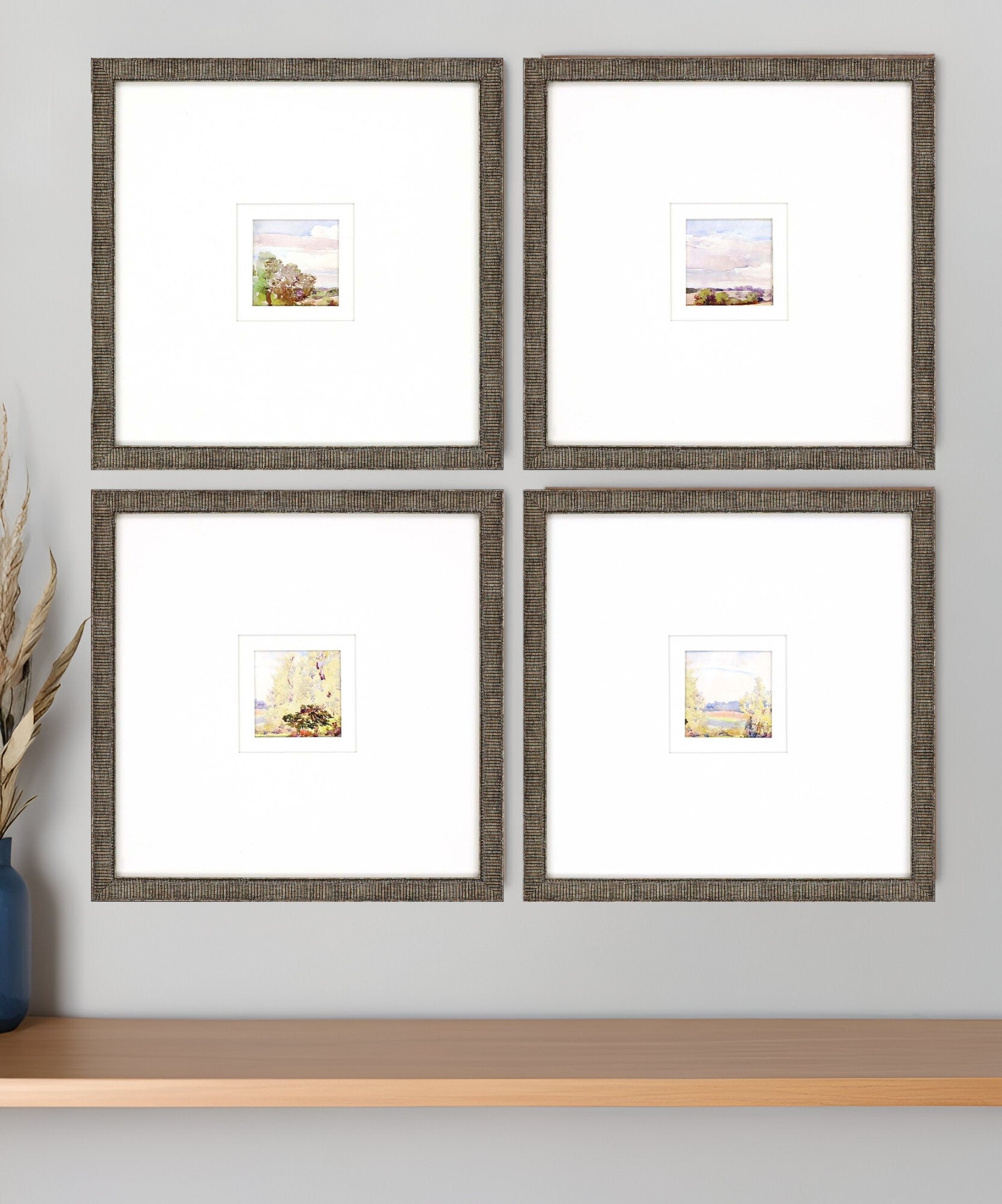 Set Of Four Petite Placid Gold Framed Print Wall Art