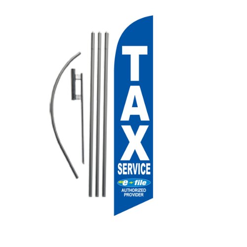 Tax Service E-File Authorized Provider Blue Income Tax Service 15Ft Feather Flag Banner Advertising Swooper Flag Kit, Pole And G