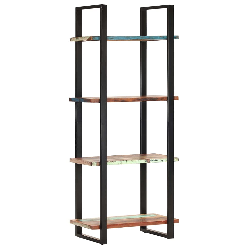 vidaXL 4-Tier Bookcase - Solid Reclaimed Wood, Powder-Coated Iron Frame, Vintage Charm Design, Spacious Shelves, Assembly Required - Dimensions: 31.5&quot;x15.7&quot;x70.9&quot; - Multicolour