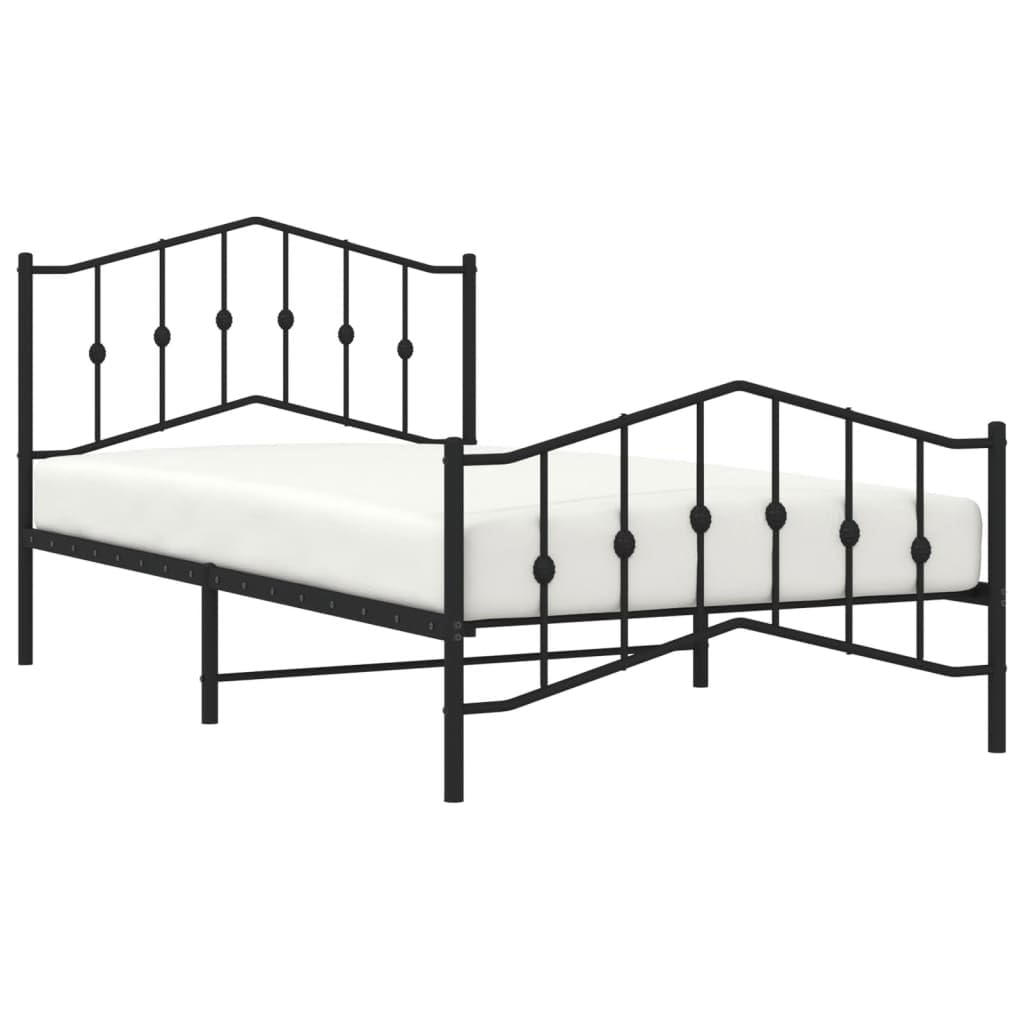 vidaXL Black Metal Bed Frame with Headboard, Footboard and Extra Under-Bed Storage Space – Sturdy Steel Construction and Suitable for Mattress Size 39.4&quot; x 78.7&quot;