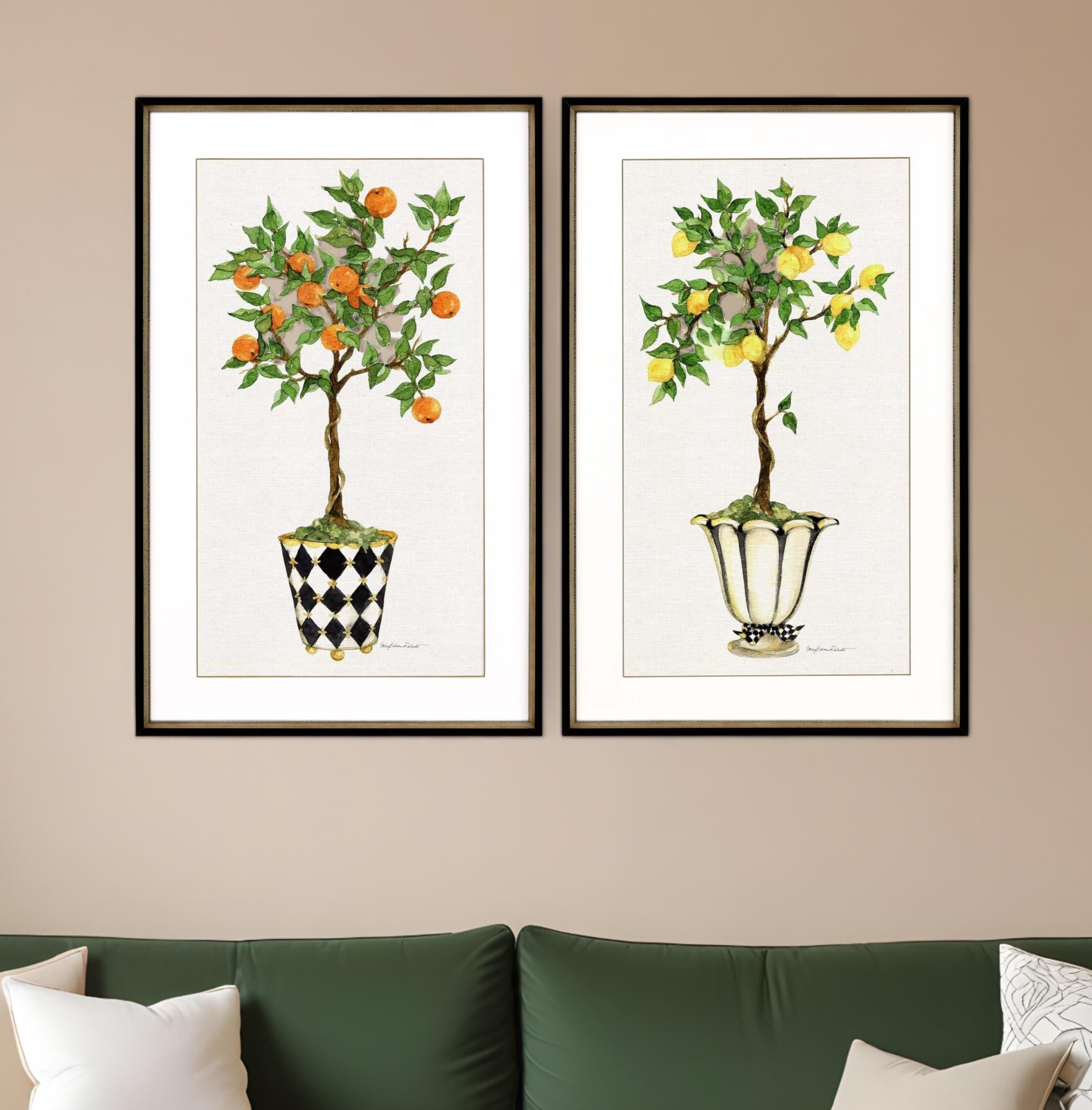 Set Of Two Fruit Topiary Black Framed Print Wall Art
