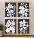 Set Of Four Midnight Florals Gold Framed Print Wall Art