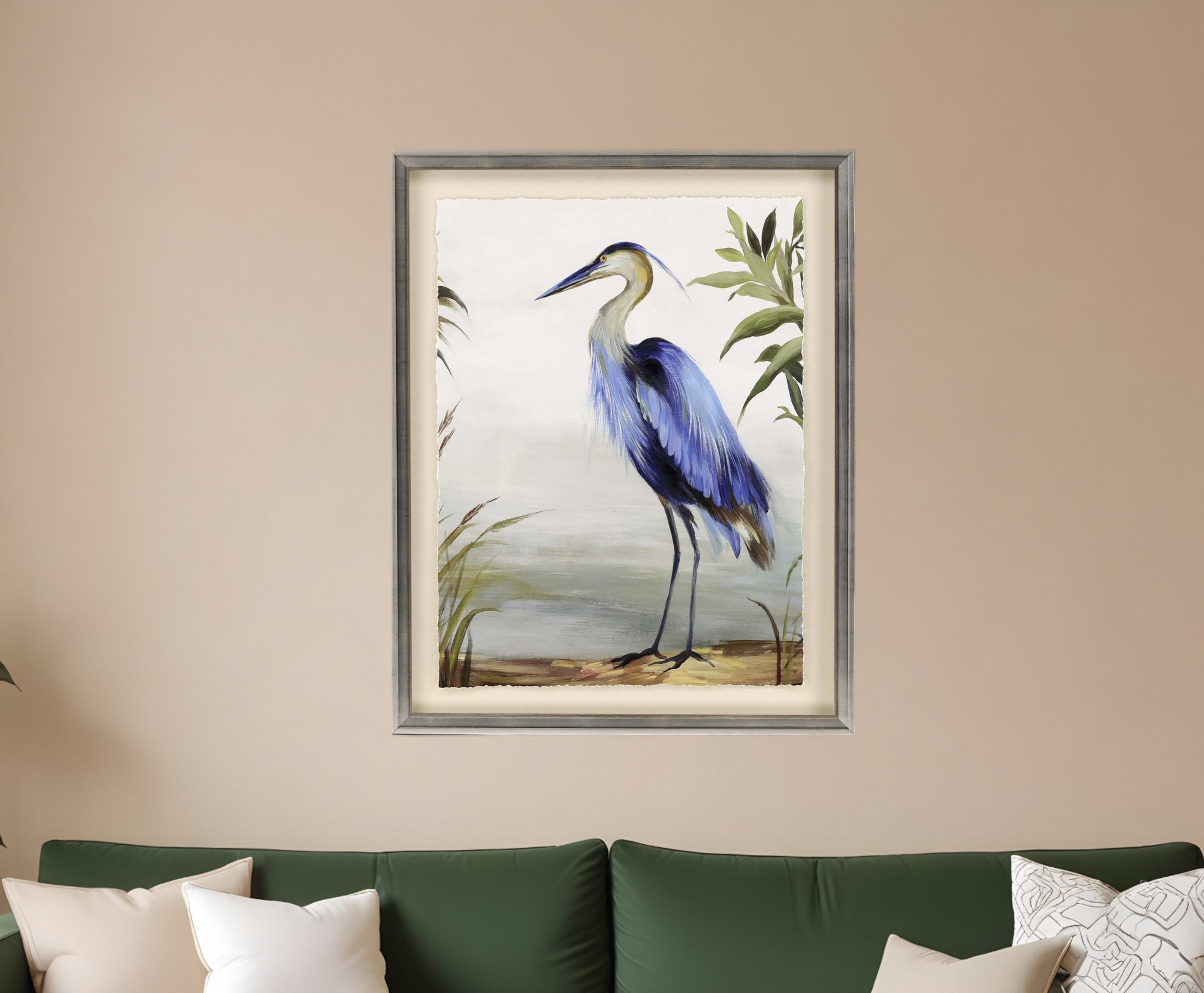 Blue Heron Framed Art Silver Picture Frame Print Wall Art