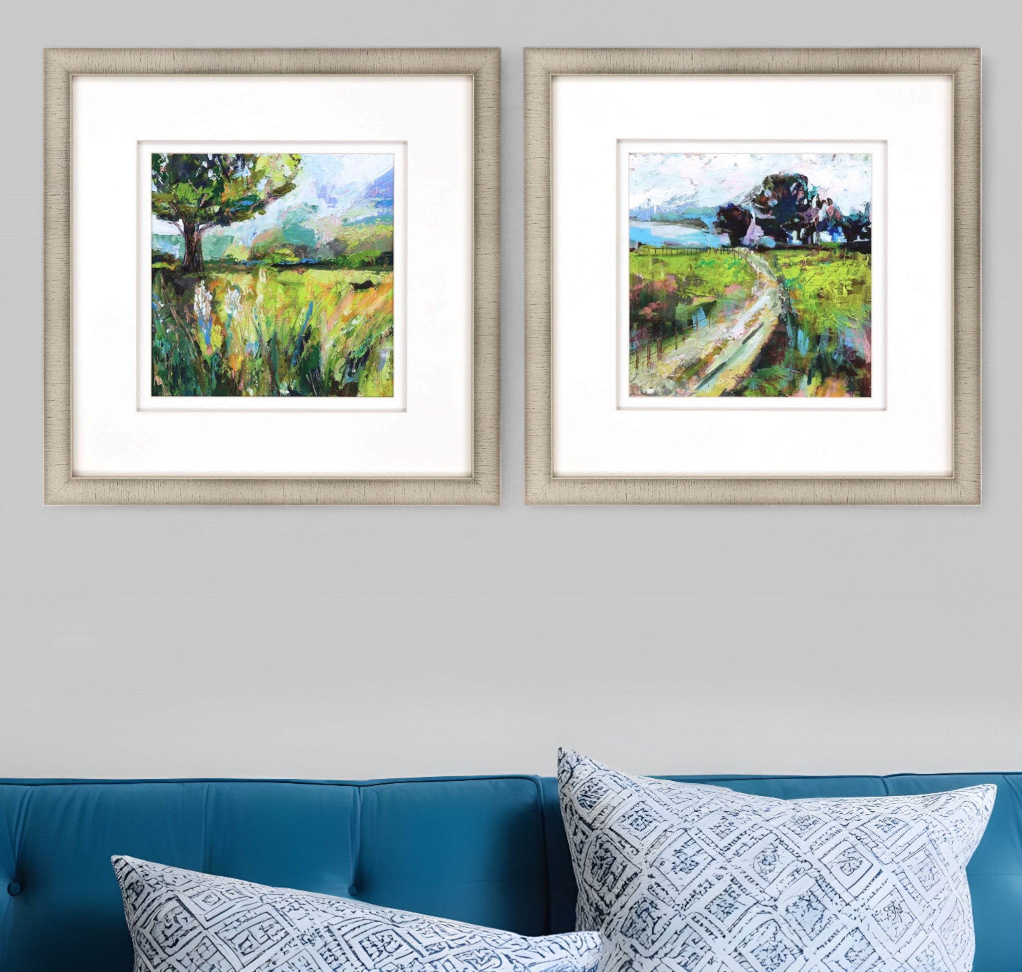 Set Of Two Wildflower Meadow Gold Framed Print Wall Art