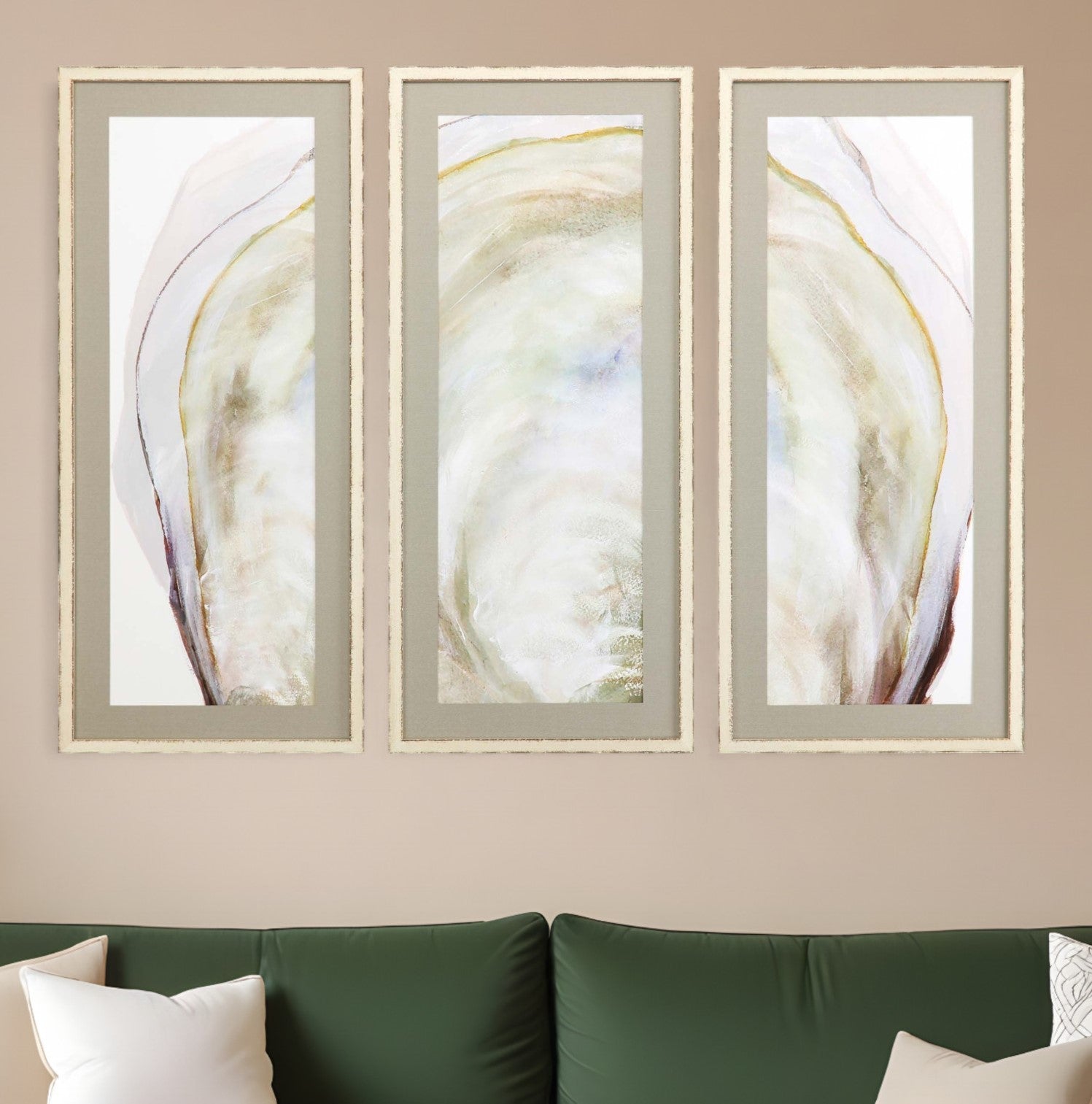 Set Of Three Oyster Shell White Framed Print Wall Art