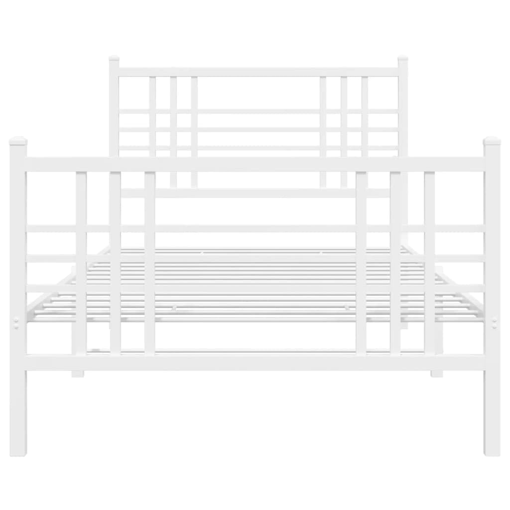 vidaXL Steel Single Bed Frame - White 39.4x78.7 with Headboard, Footboard & Underbed Storage, Bedroom Furniture