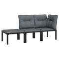 vidaXL 3 Piece Patio Furniture Set - Black Poly Rattan, Powder-Coated Steel Frame, Weather-Resistant, with Comfortable Backrest and Modular Design