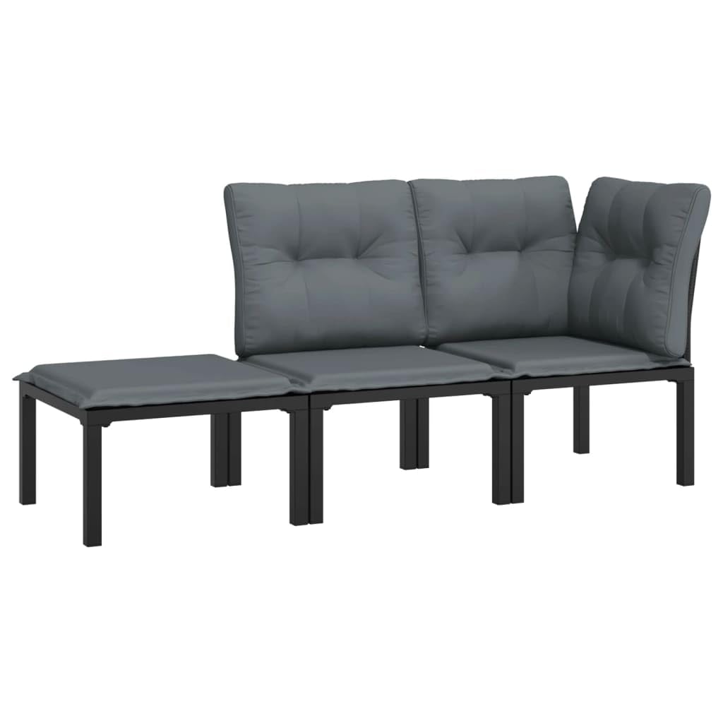 vidaXL 3 Piece Patio Furniture Set - Black Poly Rattan, Powder-Coated Steel Frame, Weather-Resistant, with Comfortable Backrest and Modular Design