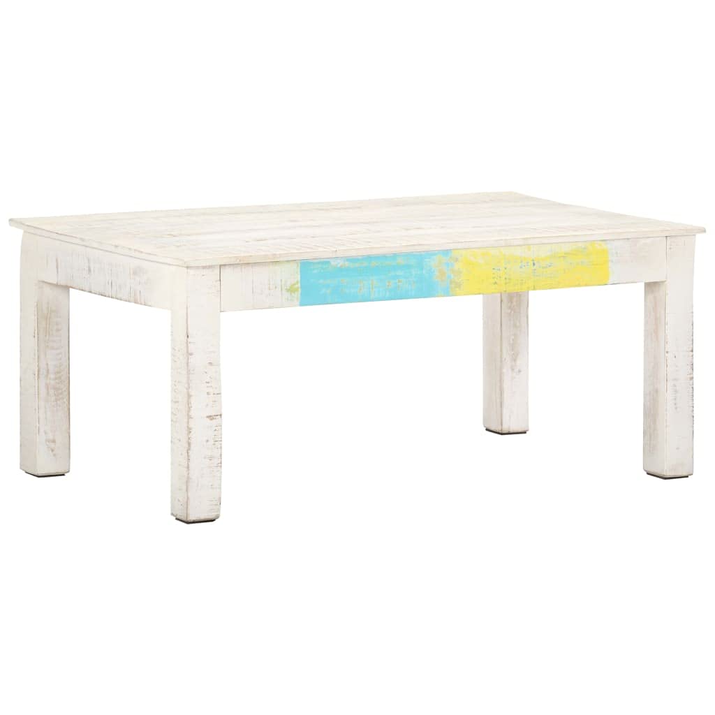 vidaXL Rectangular Coffee Table in Scandinavian Style, Made of Solid Mango Wood with Whitewash Finish, Durable and Unique, Ideal for Living Room or Office - 43.3&quot;x23.6&quot;x17.7&quot;
