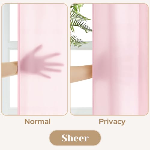 Homeideas Non-See-Through Light Pink Privacy Sheer Curtains 52 X 96 Inches Long 2 Panels Sheer Curtains Light Filtering Window Curtains Drapes For Bedroom Living Room