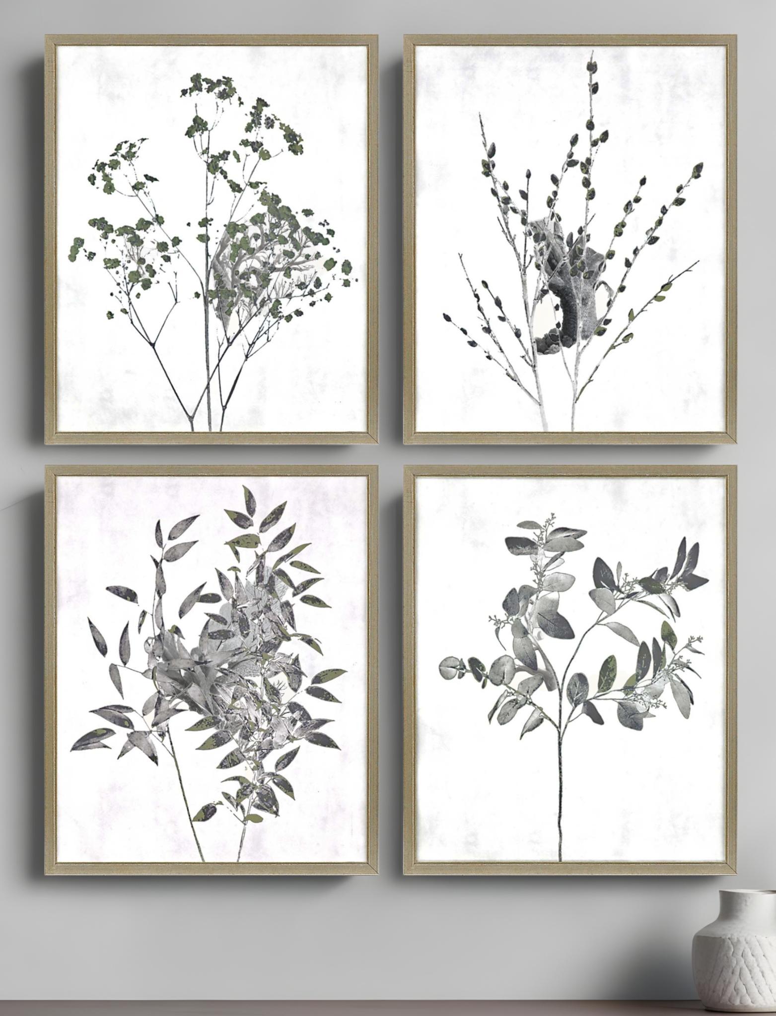 Set Of Four Floral Wild Gold Framed Print Wall Art