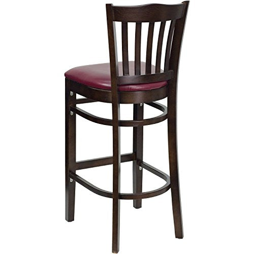 Flash Furniture HERCULES Series Vertical Slat Back Walnut Wood Restaurant Barstool - Burgundy Vinyl Seat