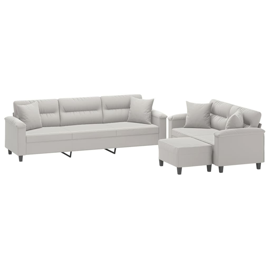 Vidaxl Sofa Set 3 Piece, Modern Sofa Set Loveseat, Living Room Upholstered Couch Furniture Set With Pillows, Light Gray Microfiber Fabric