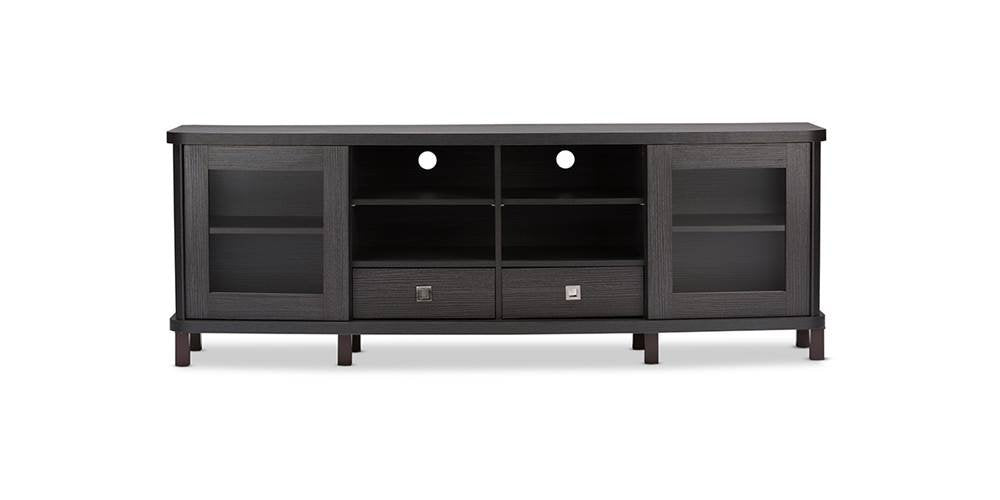 Baxton Studio Walda 70-Inch Greyish Dark Brown Wood TV Cabinet with 2 Sliding Doors and 2 Drawers (TV838070-Embosse)