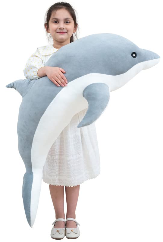 Kekeso Giant Dolphin Plush Toy, Soft Whale Hugging Pillow Stuffed Dolphin Pillow For Children Girls (Gray, 70Cm/27.55Inch)