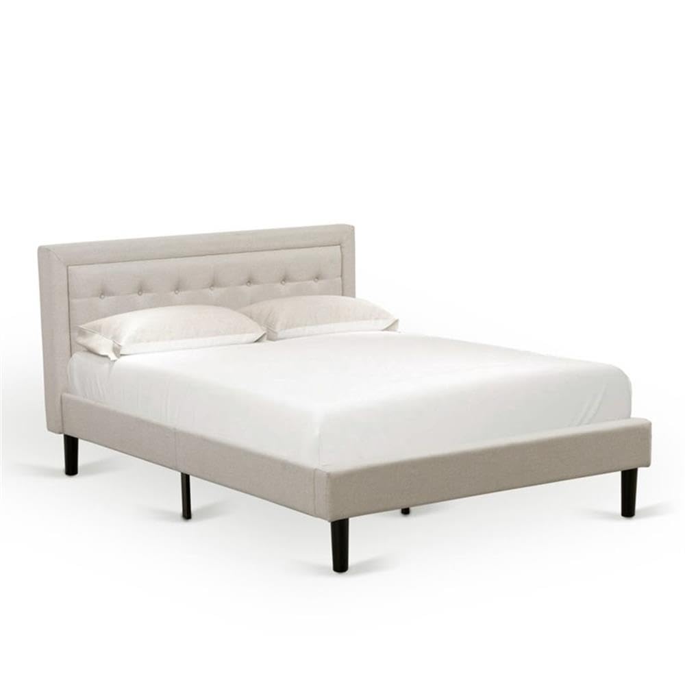 East West Furniture FN08Q-1VL0C 2-Piece Fannin Queen Bedroom Set with 1 Queen Bedframe and a Small End Table - Reliable and Sturdy Manufacturing - Mist Beige Linen Fabric