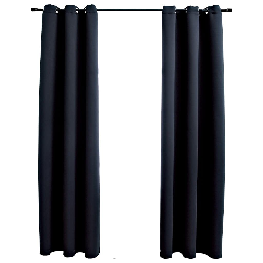 Vidaxl 2X Blackout Curtain With Rings Window Blind Covering Drape Drapery Interior Privacy Bedroom Living Room Black 37&Quot;X63&Quot; Fabric