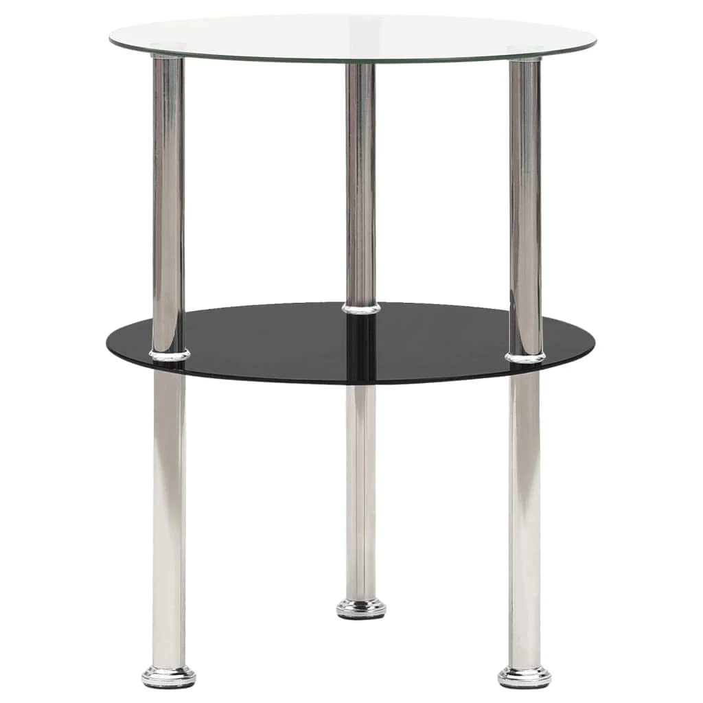 2-Tier Side Table Transparent & Black 15&quot; Tempered Glass