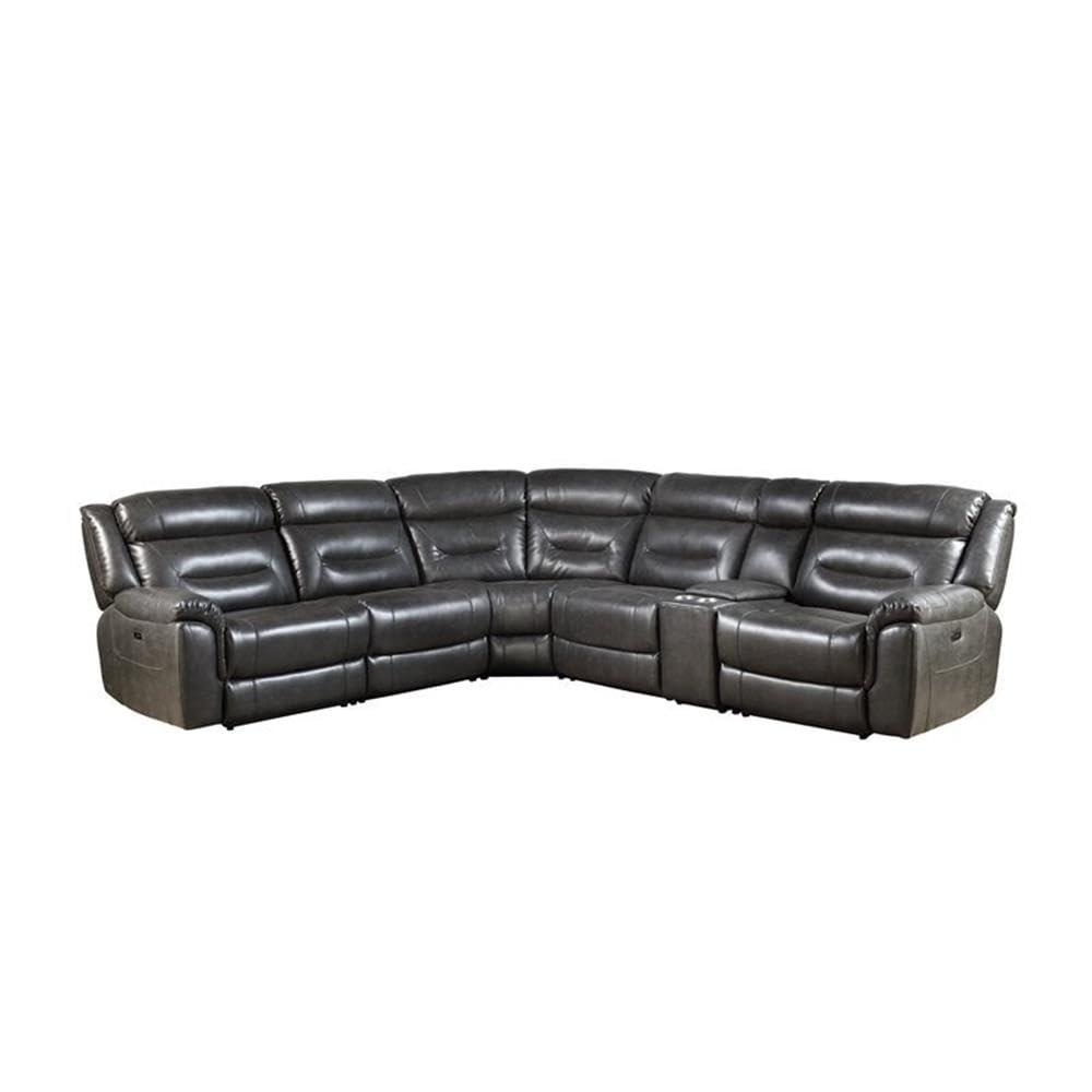Acme Imogen Faux Leather Power Reclining Sectional Sofa in Gray