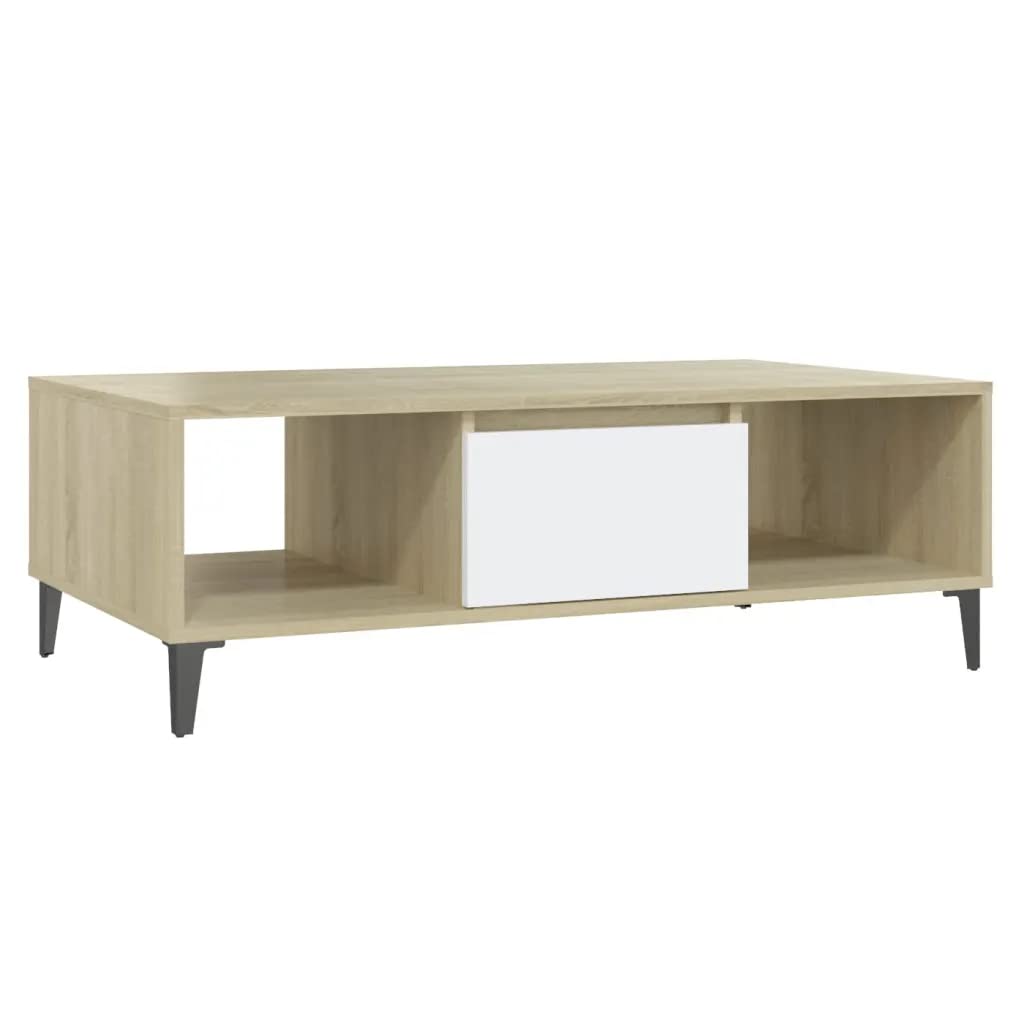 Coffee Table White and Sonoma Oak 40.7&quot;x23.6&quot;x13.8&quot; Engineered Wood