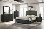Coaster Home Furnishings Cavelle Transitional 5-Piece Bedroom Set Chenille Upholstered Eastern King Size Panel Bed Frame 51-inch Headboard Black 223661KE-S5