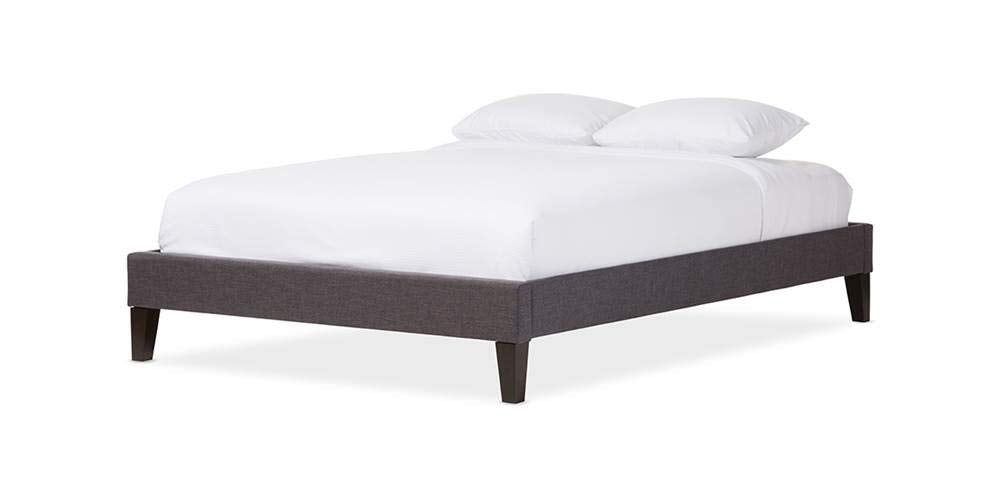 Baxton Studio Lancashire Modern and Contemporary Upholstered Bed Frame with Tapered Legs Full/Dark Grey