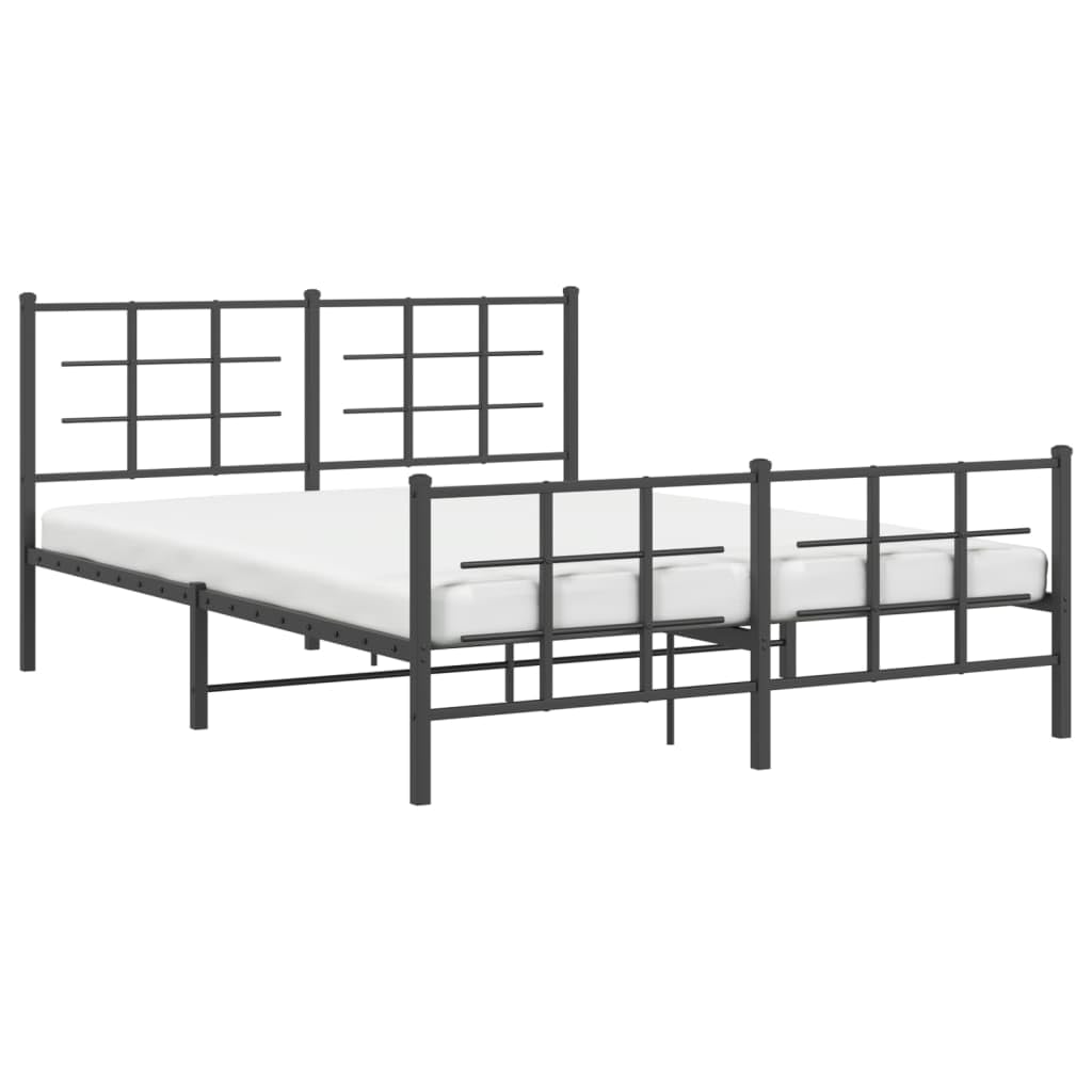 vidaXL Metal Bed Frame - Black 59.1&quot;x78.7&quot; with Headboard/Footboard - Durable Steel Construction, Elegant Bedroom Furniture