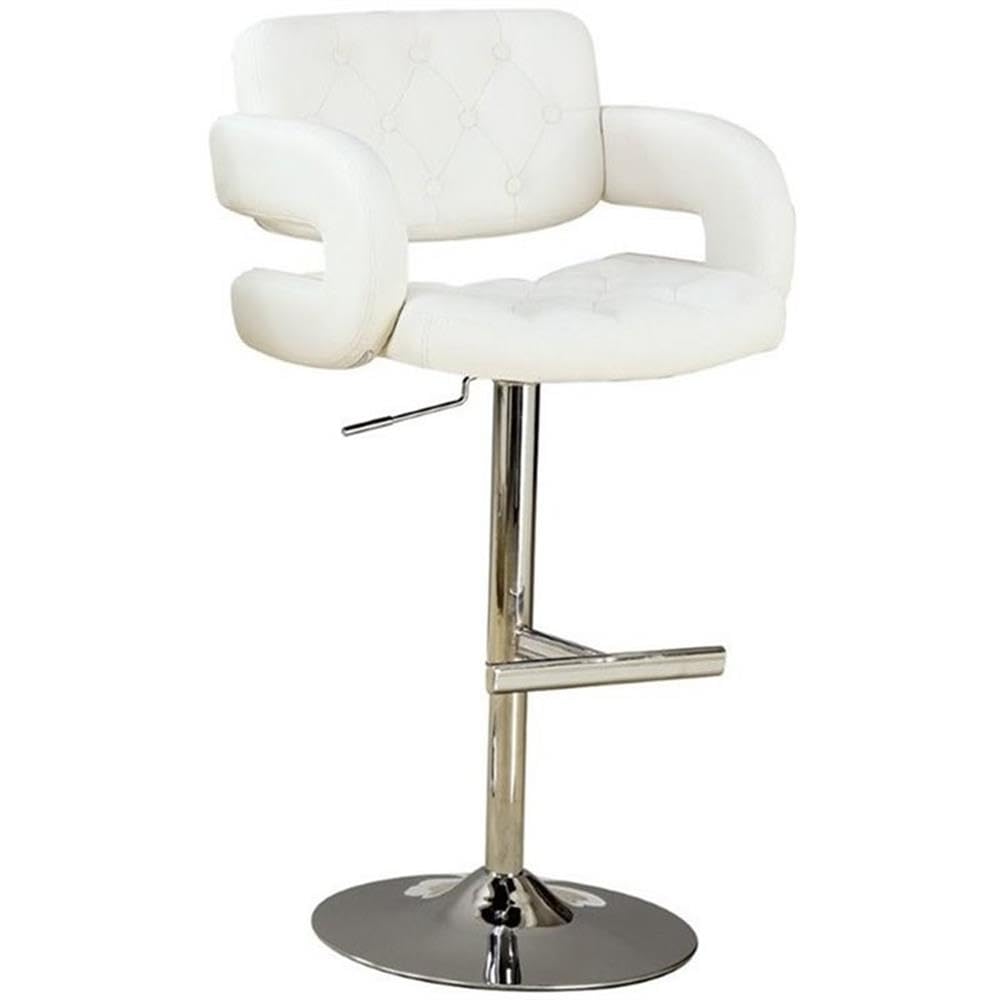 Coaster Home Furnishings Contemporary Mid-Back Adjustable Height Pub Chair Swivel Bar Stool Barstool Button Tufted Faux Leather Upholstered Sturdy Chrome Steel Base With Footrest White 102557