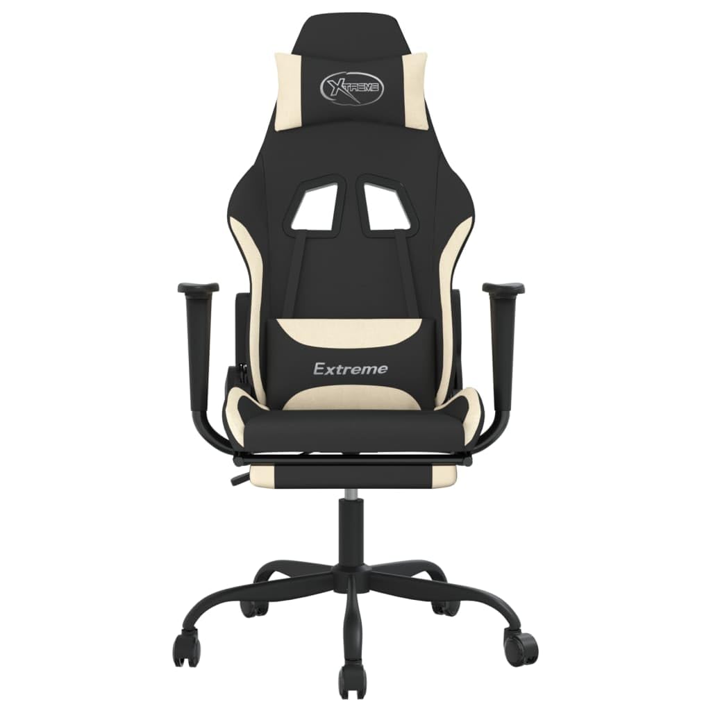vidaXL Adjustable Gaming Chair with Footrest in Black and Cream Fabric - Comfortable Polyester Foam Filled Chair for Gaming and Office Use
