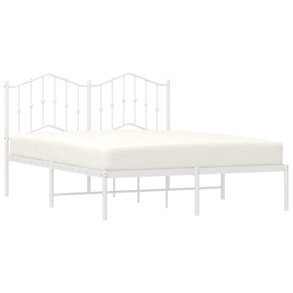 vidaXL Double Metal Bed Frame with Sturdy Steel Construction, Elegant Design, and Extra Under-Bed Storage Space - Accommodates 53.1&quot;x74.8&quot; Mattress - White