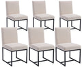 Vescasa Linen Upholstered Dining Chairs Set Of 6, Mid Century Modern Padded Chair With Black Metal Frame For Restaurant, Dining