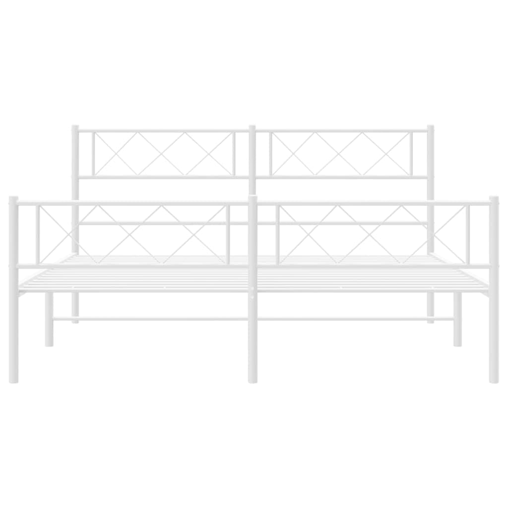 vidaXL 12'' Metal Bed Full Frames with Headboard and Footboard, Platform Bed Frame with Strong Metal Slats Support, Under Bed Storage, Noise Free, White, Without Mattress