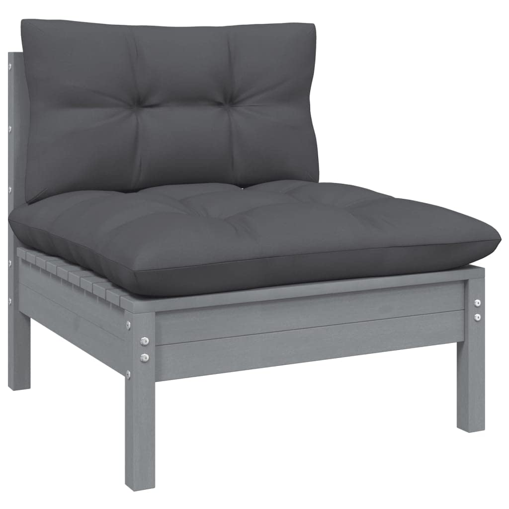vidaXL Solid Pinewood Patio Lounge Set 8 Piece with Cushions Garden Outdoor Lawn Yard Terrace Balcony Wooden Seat Seating Furniture Gray