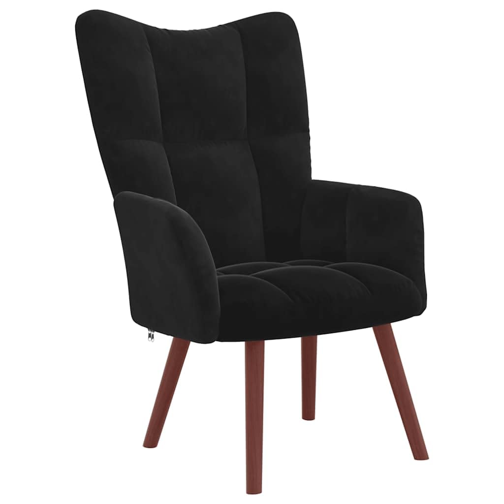 vidaXL Black Velvet Relaxing Chair – Soft Touch Velvet Upholstered Armchair with Steel Frame & Wooden Legs for Living Room, Office, Lounge