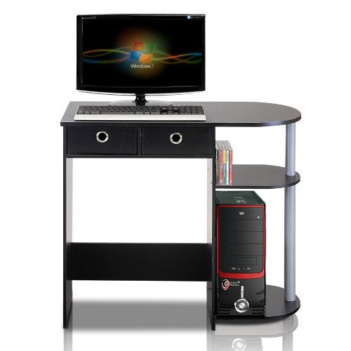 Furinno Go Green Home Laptop Notebook Computer Desk/Table With 2 Drawer Bins, Black/Grey/Black