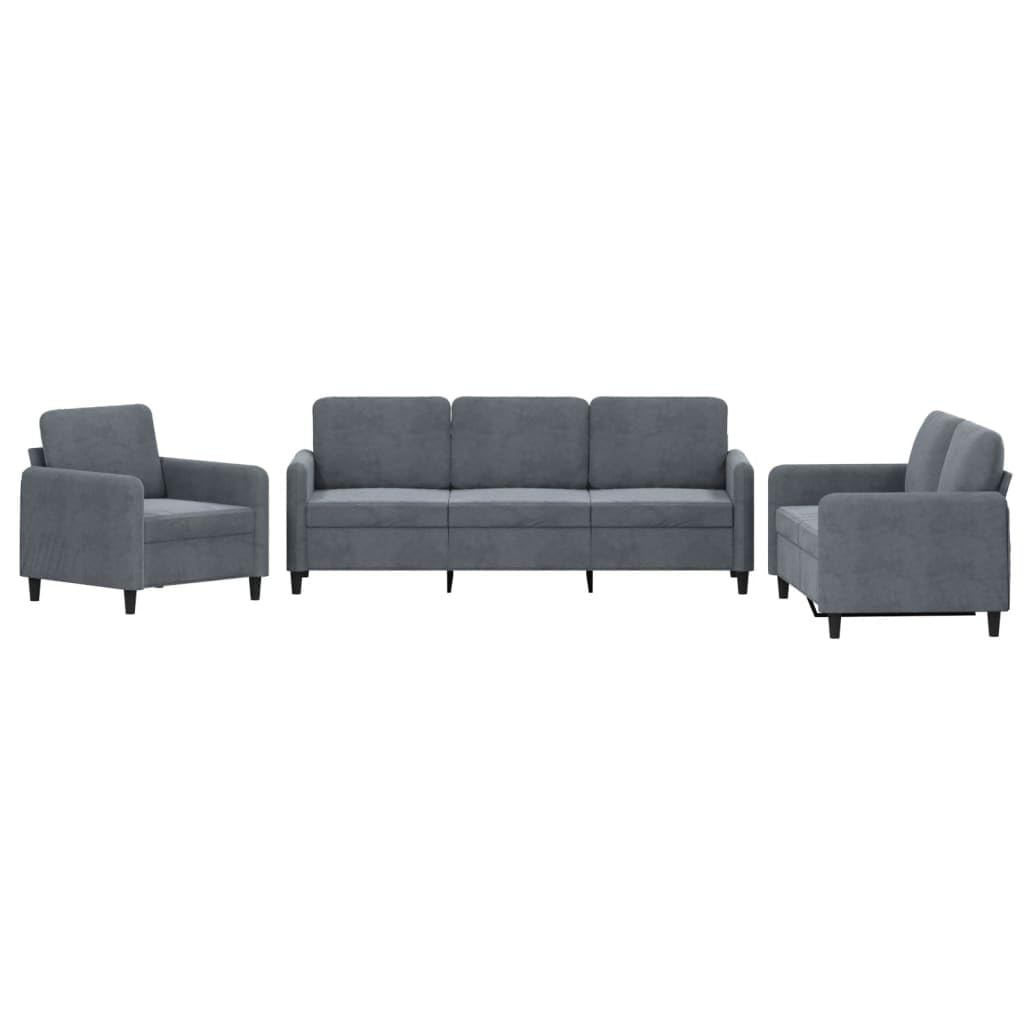 vidaXL Black Velvet Sofa Set - Upholstered Loveseat, Armchair, 3-Seater Couch with Plush Cushions for Living Room/Office