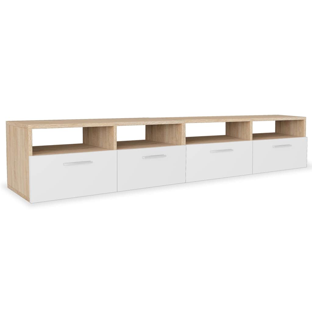 vidaXL 37.4&quot; Engineered Wood TV Stands with PVC Edges - Oak and White - Modern Design with Ample Storage - Set of 2