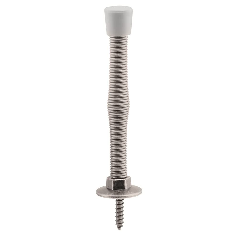 Prime-Line Mp10112-1 Door Stop, Spring Steel, Satin Nickel, Rubber Tip, Baseboard Mount (Single Pack)