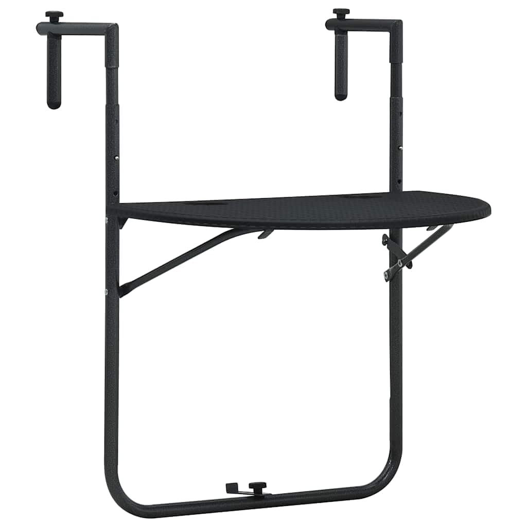 vidaXL Black Plastic Hanging Balcony Table with Rattan Look Design, Weather Resistant, Adjustable Height and Foldable
