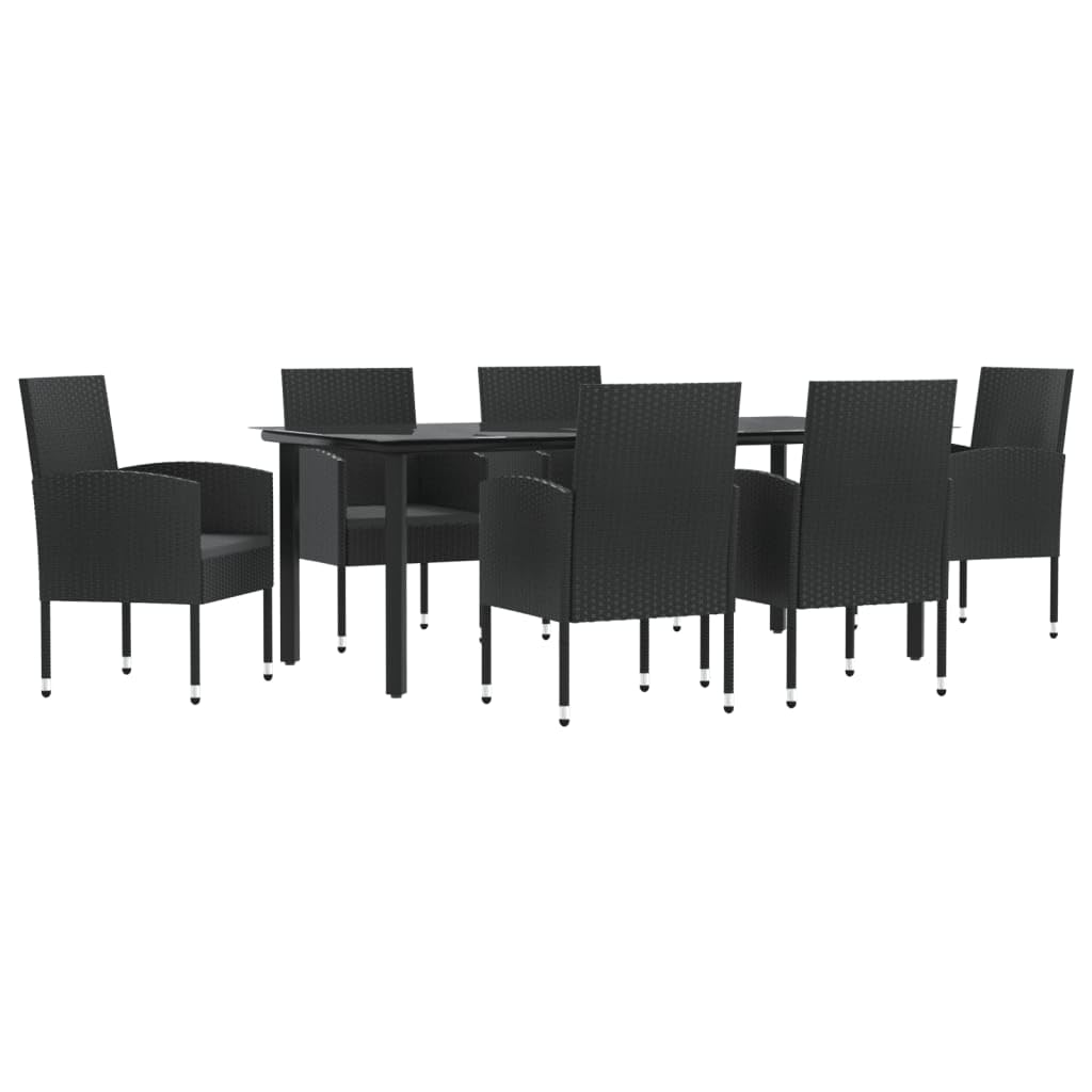 vidaXL 7 Piece Patio Dining Set in Black Poly Rattan and Steel - Comfortable Seating with Cushions for Outdoor, Garden, Backyard Dining, 3203350