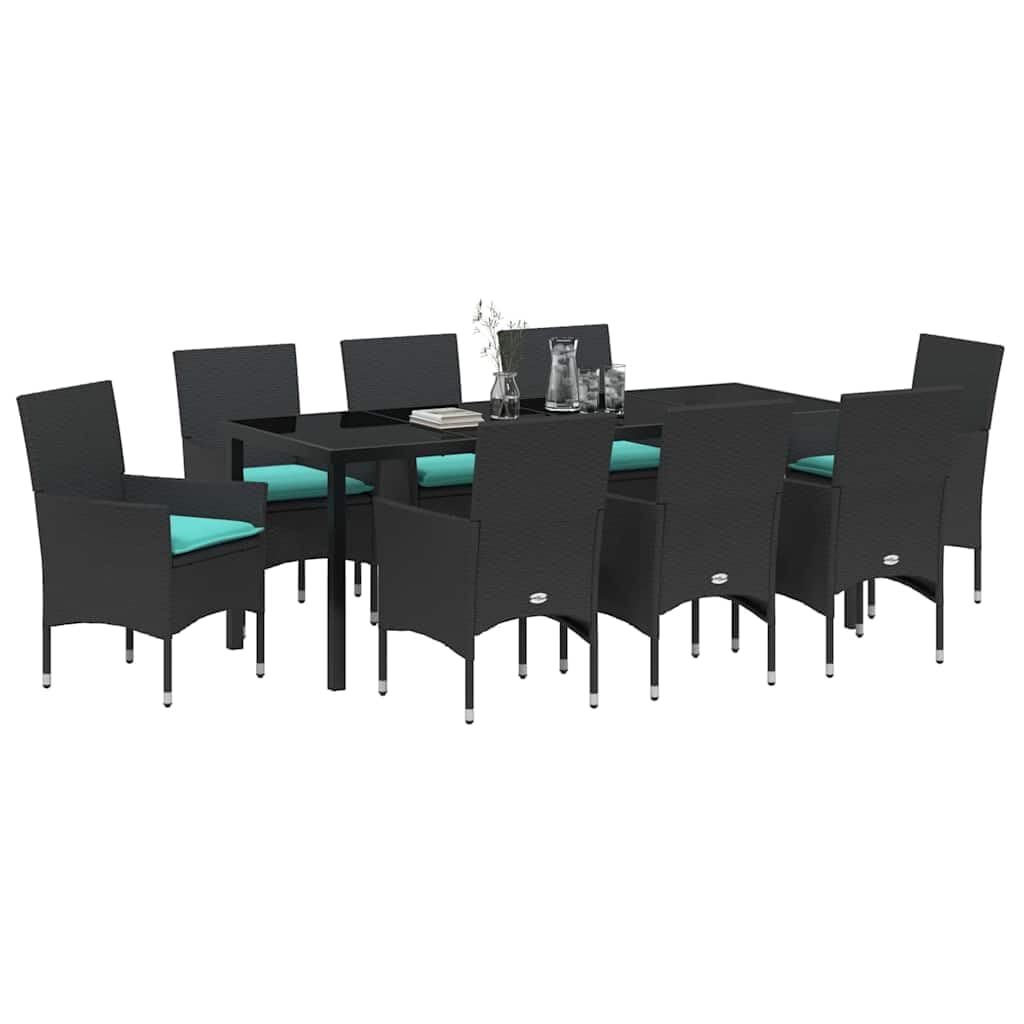 vidaXL Table and Chair Set 9 pcs Black PE Rattan