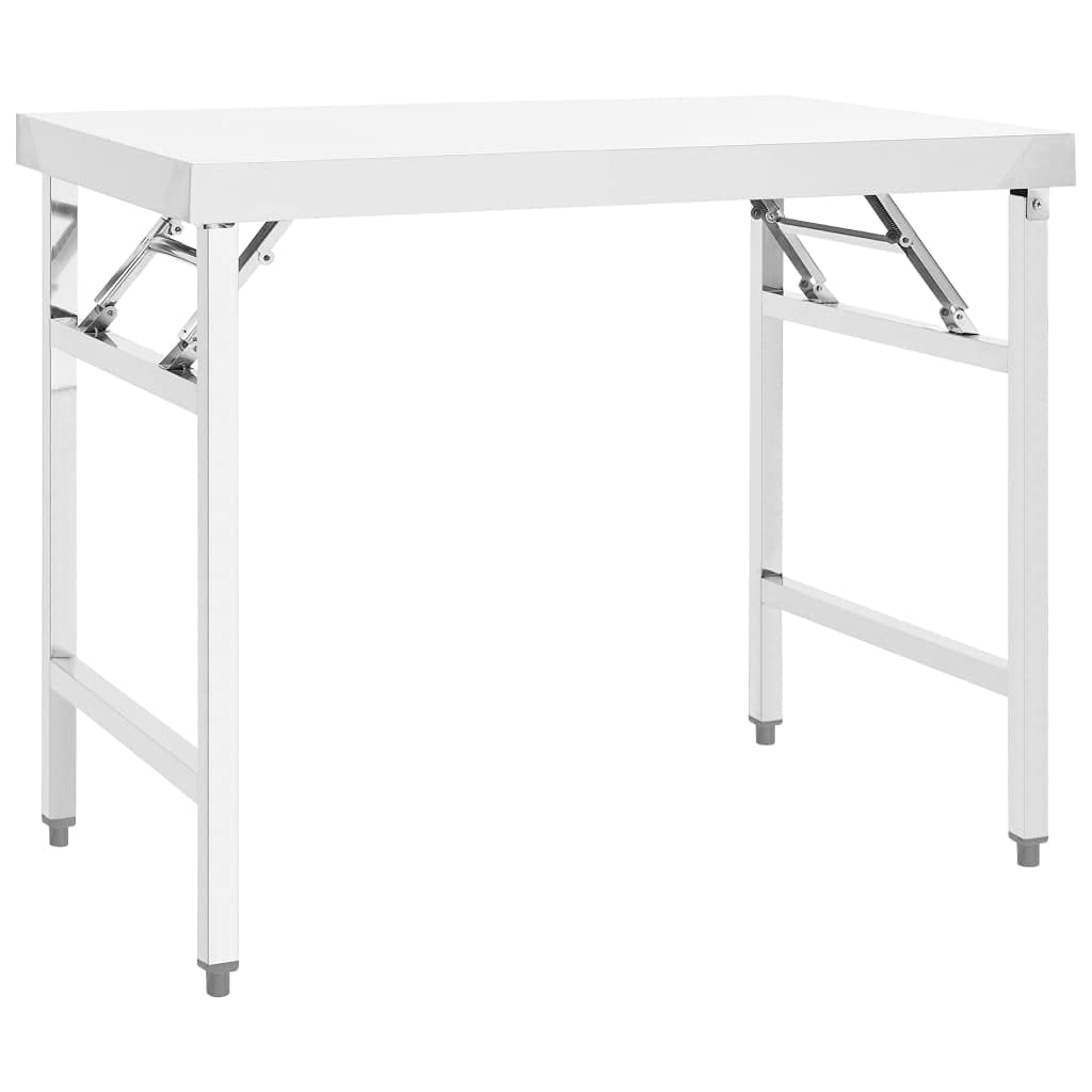 Vidaxl Folding Stainless Steel Work Table - 39.4&quot;X24&quot;X32&quot; Kitchen Prep Station For Restaurant, Bar, School, Commercial Use, Easy Clean, Space-Saving