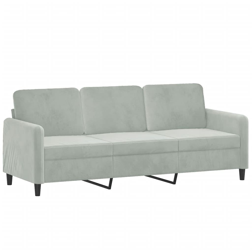 vidaXL Light Gray 3-Seater Velvet Sofa with Throw Pillows and Removable Covers, Modern Design, Extra Comfort, Robust Construction