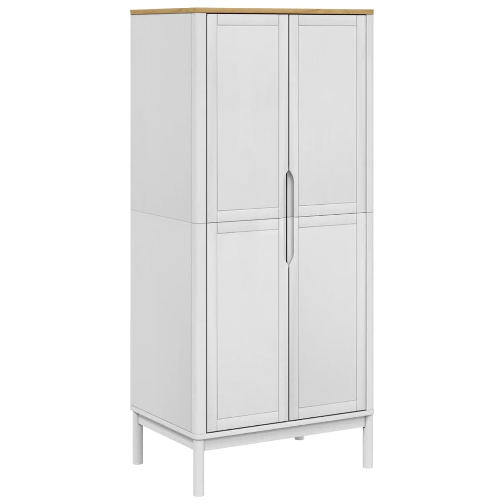 vidaXL Wardrobe FLORO - Solid Pine Wood, White Finish, 30.3&quot;x20.9&quot;x67.3&quot;, Spacious Storage with Clothes Rail and Practical Doors