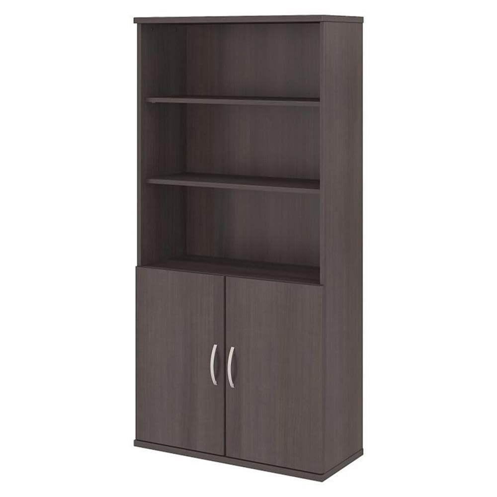Bush Business Furniture Studio C Tall 5 Shelf Bookcase With Doors In Storm Gray, Large Bookshelf Cabinet For Home Or Professional Office