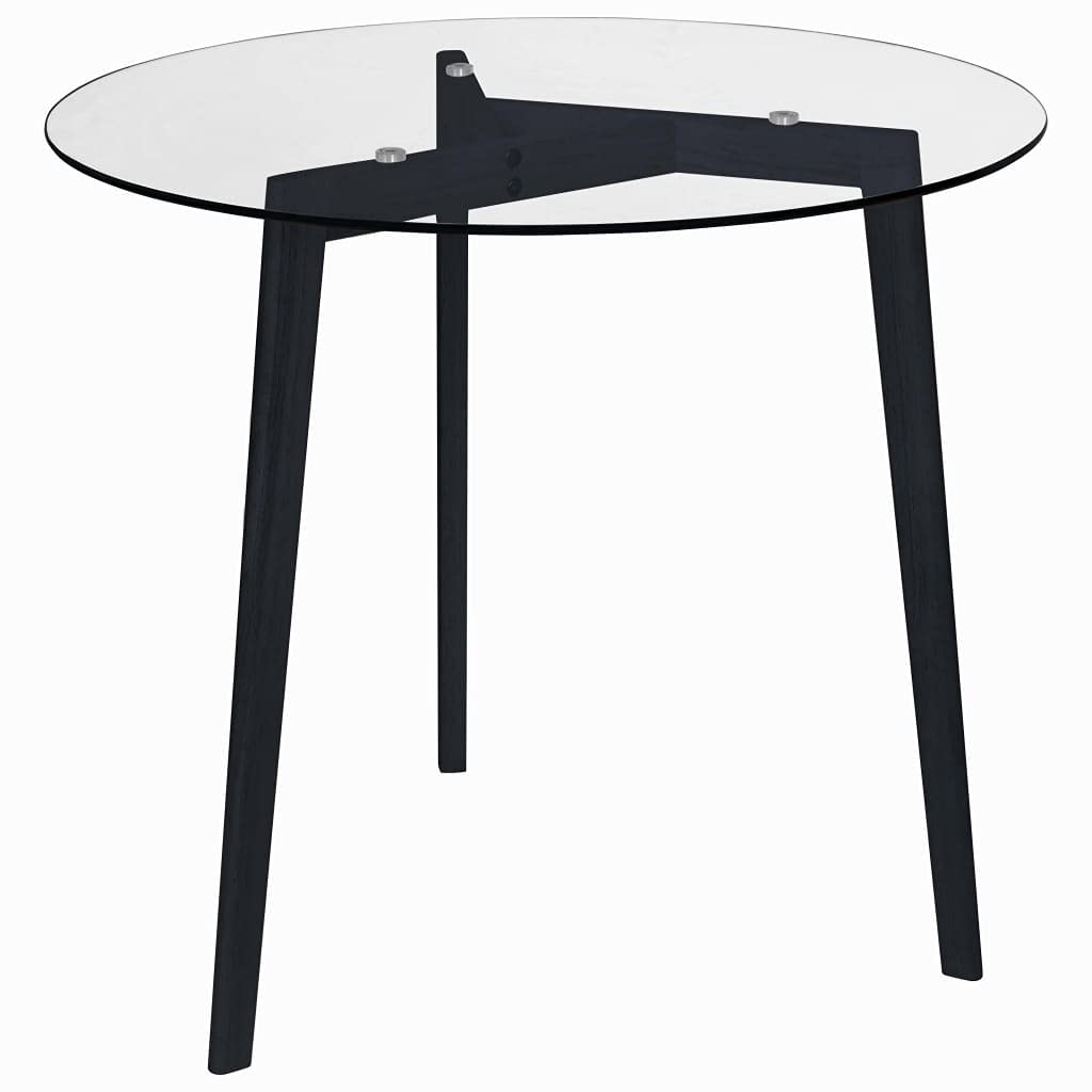 vidaXL Transparent Black Dining Table 31.5&quot; Diameter, Tempered Glass Top with Rough Grinding, Iron Legs, Modern Kitchen/Dining Room Furniture