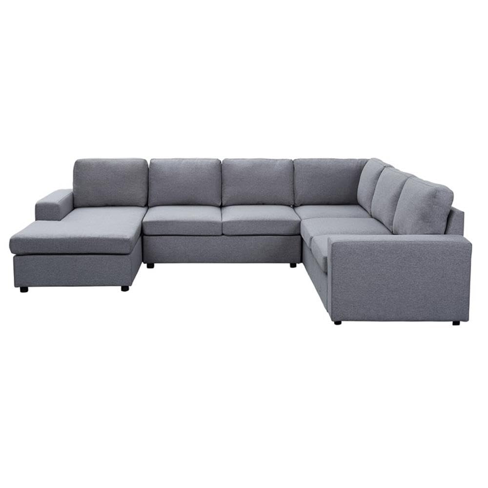 Lilola Home Warren Light Gray Linen 6 Seat Reversible Modular Sectional Sofa Chaise